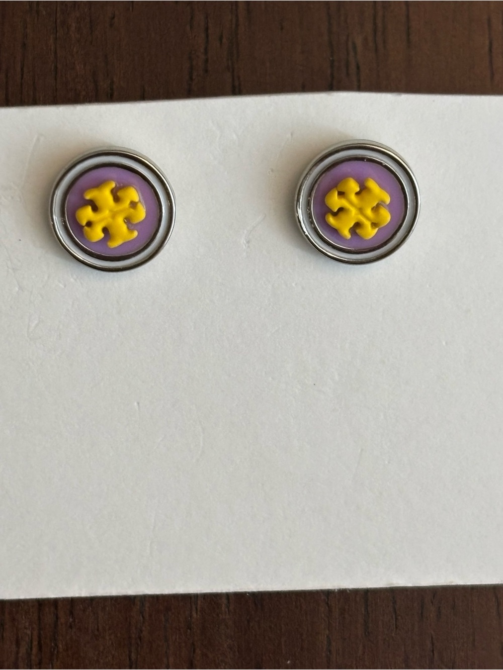 Yellow & Lavender Round Logo Stud Earrings brand new Tory Burch